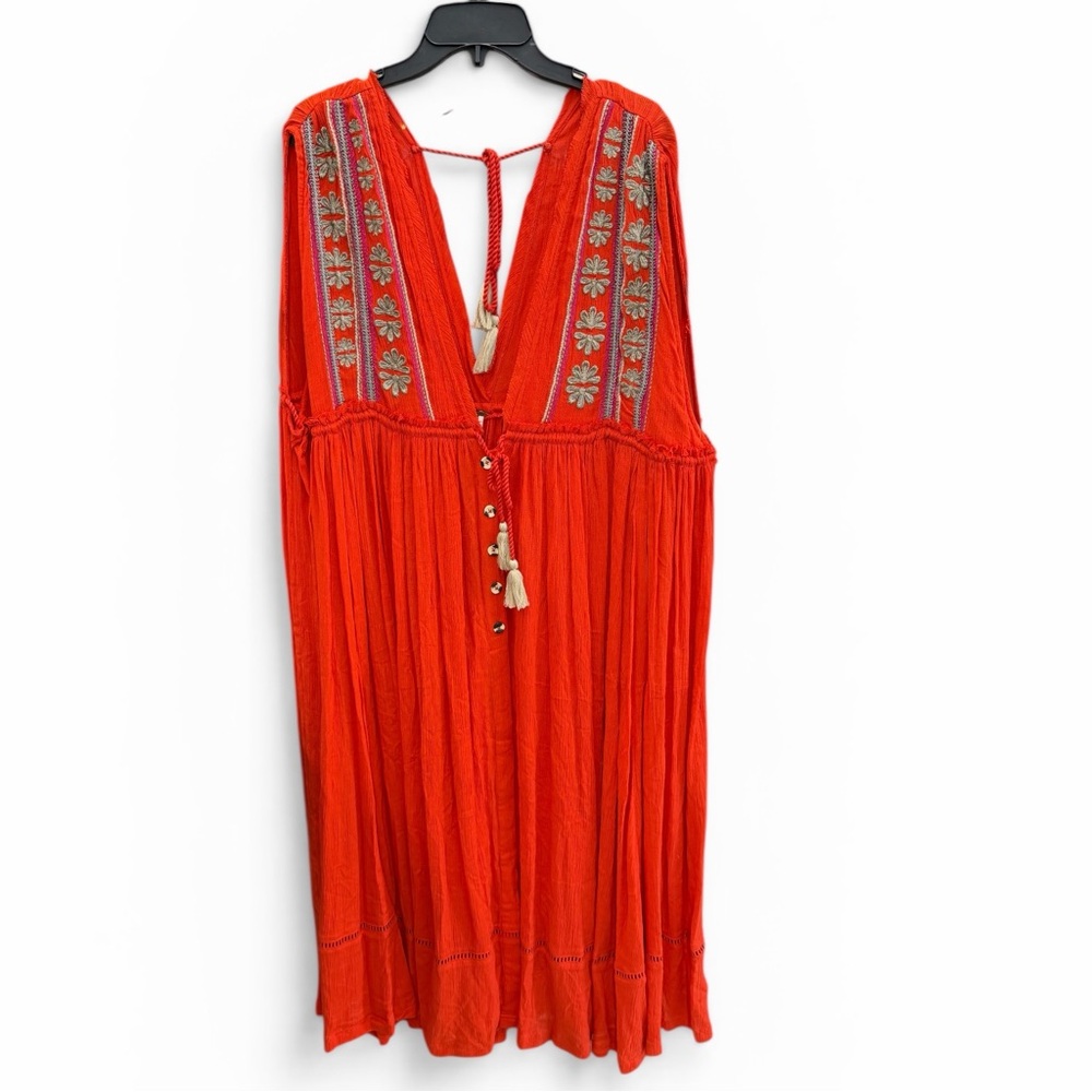 Free People Bali Will Wait For You Red Boho Midi Dress Embroidered Tassel size L - Picture 2 of 5